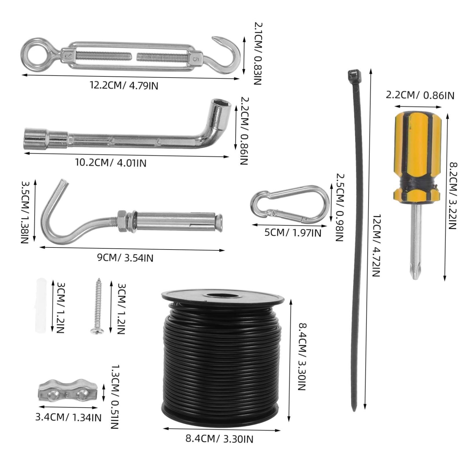 SEWACC 1 Set String Light Hanging Kit Stainless Steel Wire Rope Turnbuckle Thimble Hooks String Lights Suspension Kit Outdoor Lamp Hanging Kit