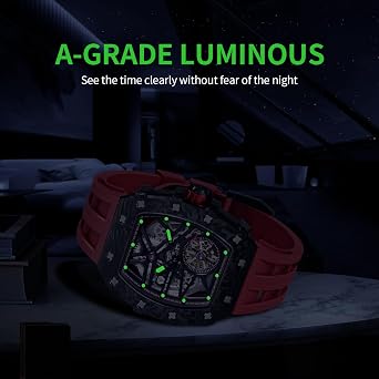 TSAR BOMBA Men's Watch Automatic 50M Waterproof Mechanical Wristwatch Skeleton Tonneau Design Luxury Square Stylish Sports Work Watches for Men Gift for Men