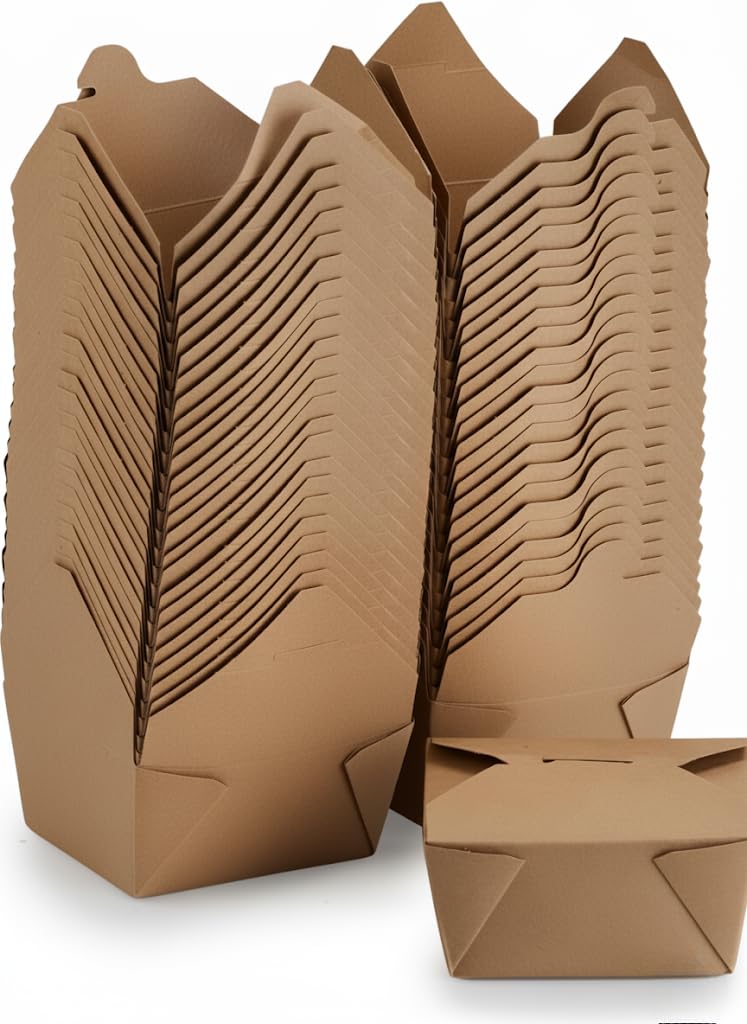 E Brown Greenwize Packaging Kraft Food Box 750Ml – Disposable Takeaway Food Containers For Meals, Salads, Bbq, Meal Prep & Storage (750Ml, Case 50)