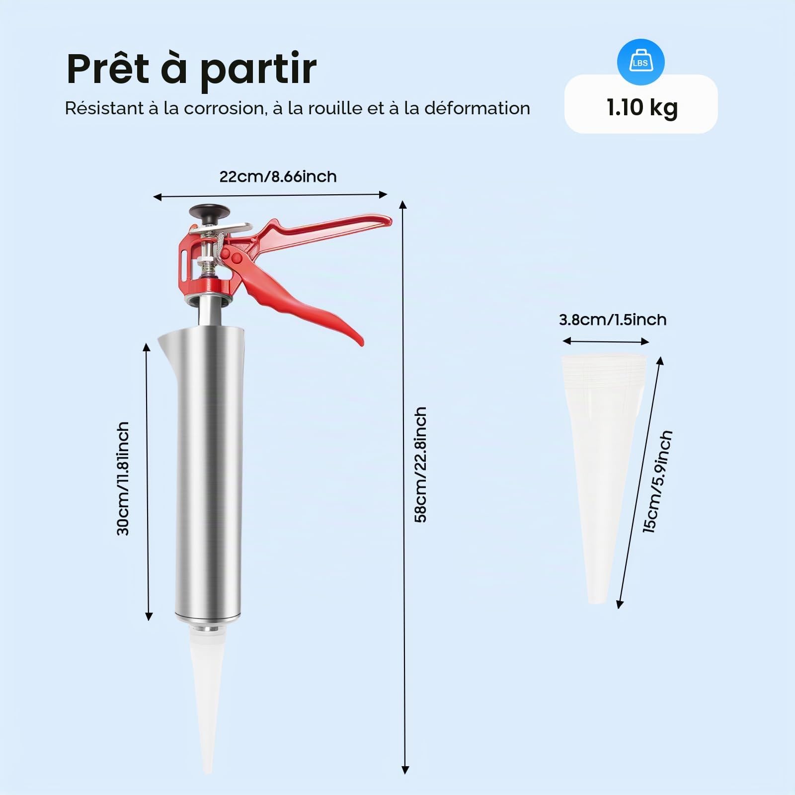 Pistolet à joint pour mortier avec 2 buses-Pompe manuelle en acier inoxydable, pelle, seringue à béton, outil de jointoiement pour carrelage, maçonnerie, silicone et mastic
