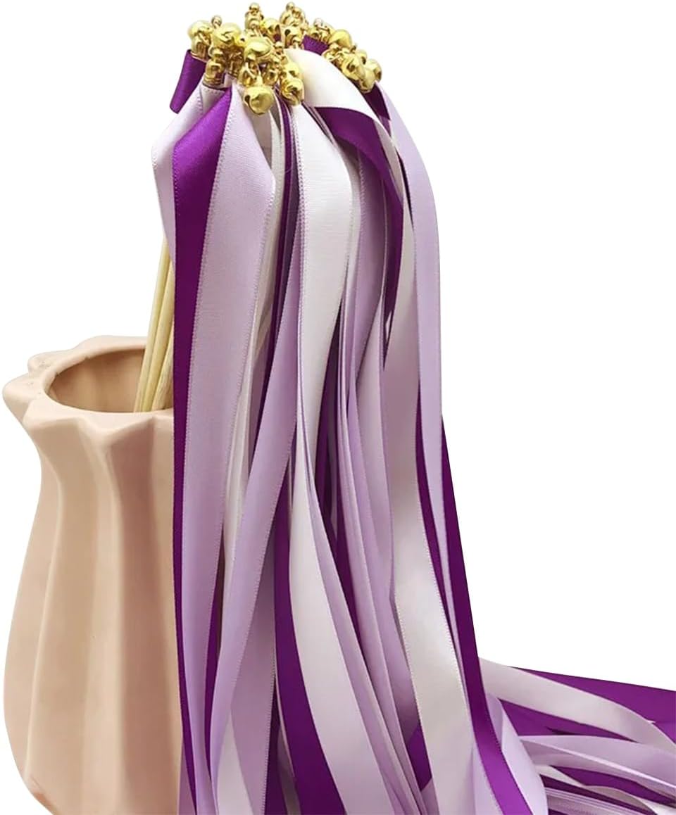 Multi-Color Streamers Sticks with Gold Bell, Chromatic Silk Fairy Stick Ribbon Streamers for Wedding Party - colorA 30pcs