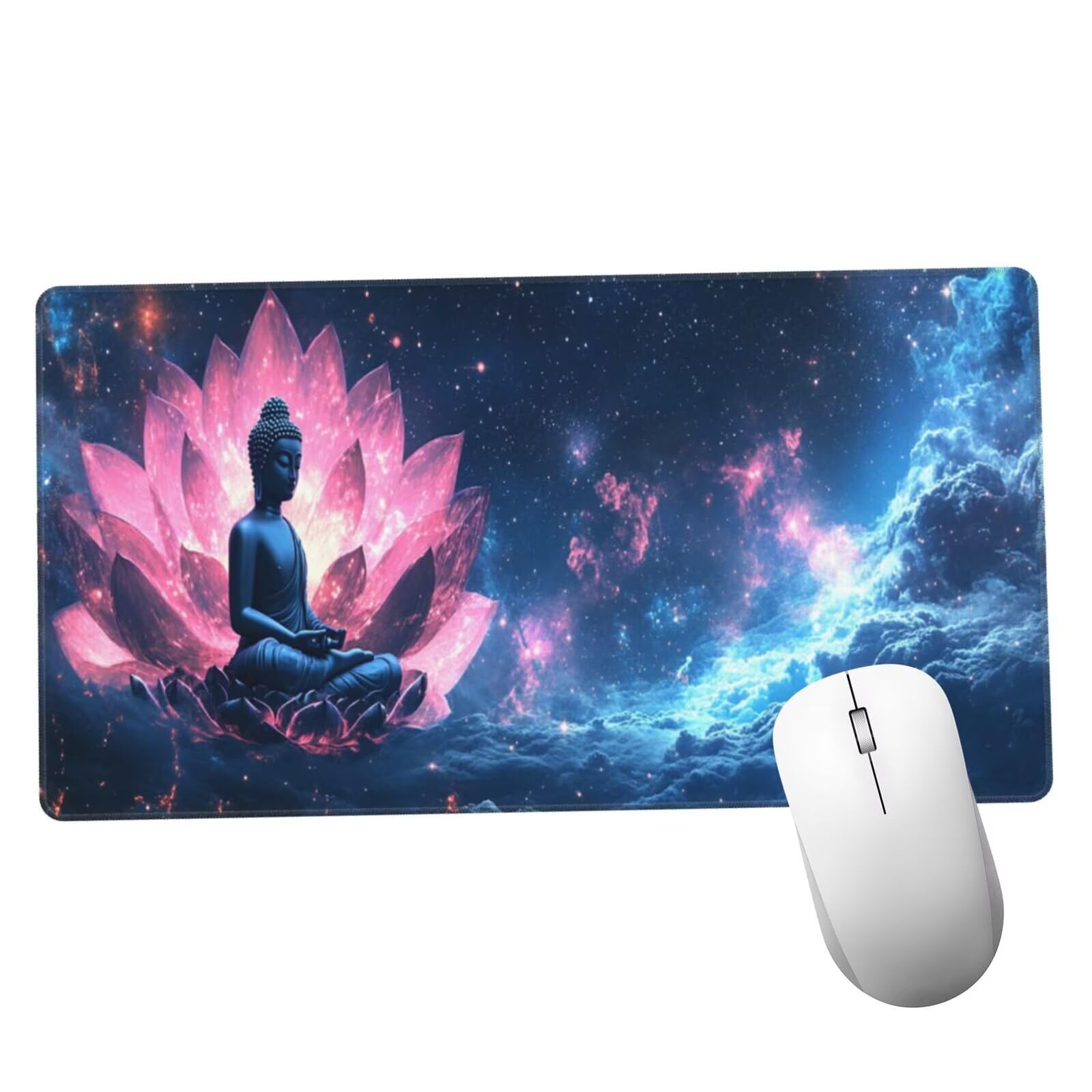Podkładka pod mysz lotos XXL Budda mata na biurko 1600 x 800 x 3 mm zmywalna podkładka do gier na laptopa, z antypoślizgową gumową podstawą, do graczy, PC, pracowników biurowych Y575