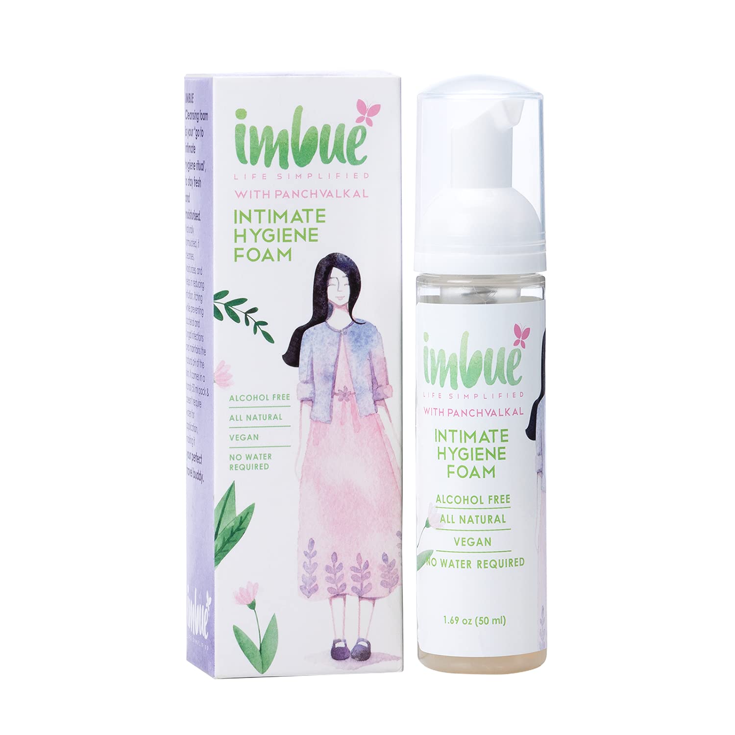 IMBUE Intimate Hygiene Foam for Women |Ayurvedic | No Water Required Post Usage | Suitable for Public Washrooms | Alcohol-Free | Vegan | Sulphate & Paraben Free - 50ml
