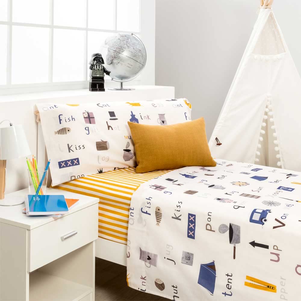 COTTON ARTean Juego de sabanas Infantil/Juvenil Tent 50% algodón 50% Poliester Multicolor. Juego de Cama para 105 x 190/200. Incluye encimera + Sabana Bajera Ajustable + 1 Funda de Almohada.