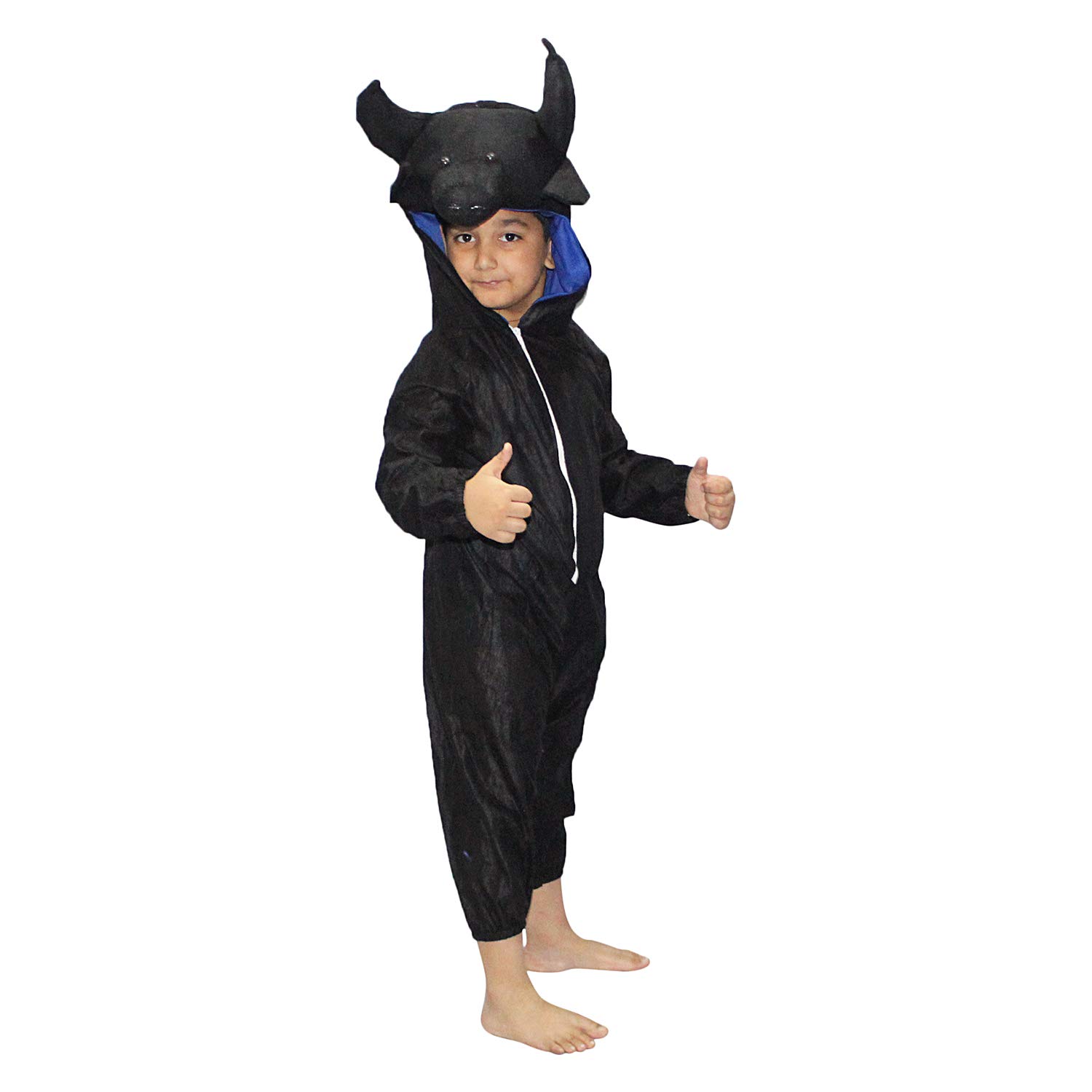 Kaku Fancy Dresses Fleece Buffalo Farm Animal Costume For Kids - White & Red, 5-6 Years | Animal Fancy Dress For Boys & Girls