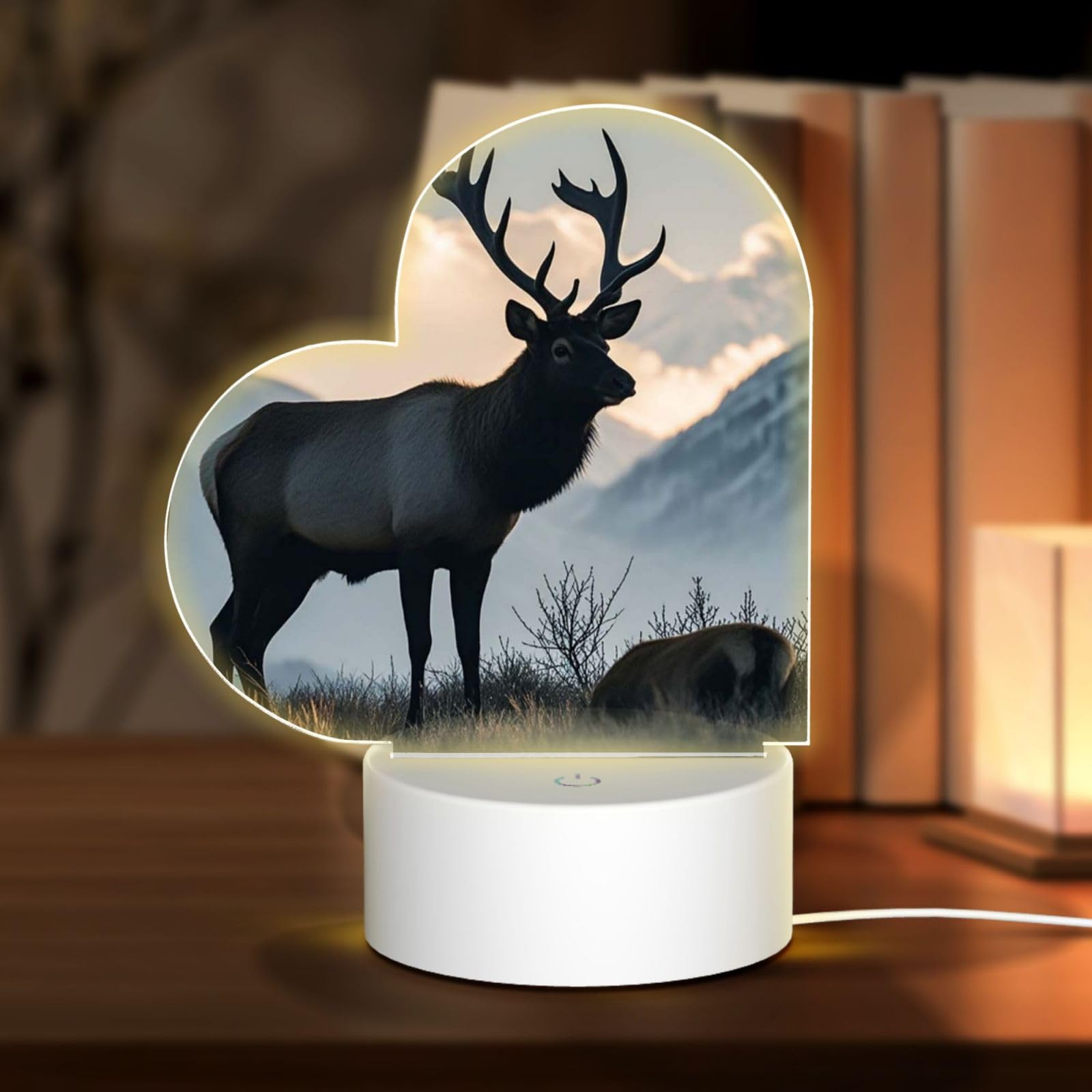 GlbnSHeric Night Light Personalized Gifts Acrylic Night Light for Grandmother Wild Elk Silhouette Acrylic Plaque USB Table Lamp 3 Colors Change Smart Touch Acrylic Nightlight for Grandma Christmas