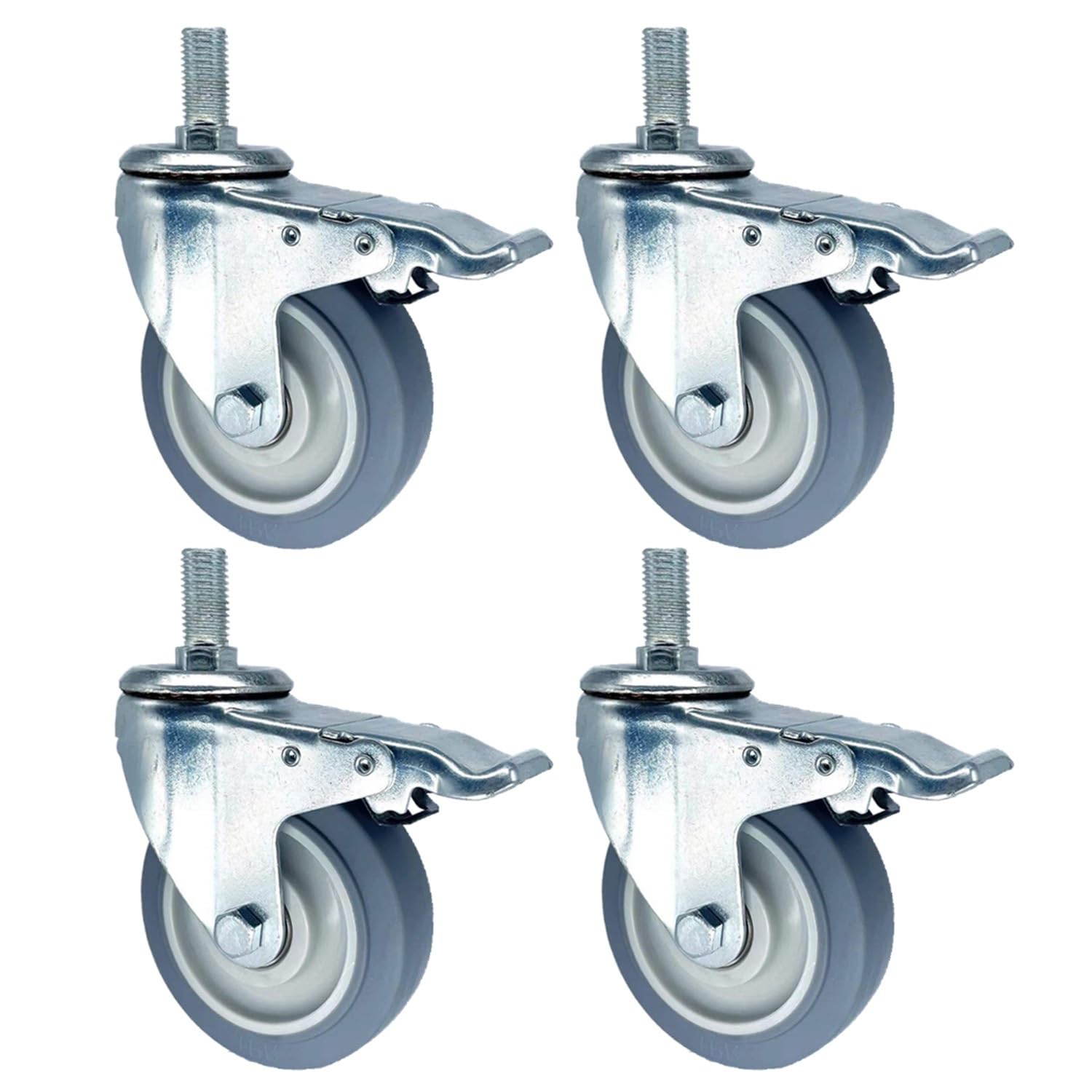 Muta 5" Ruote girevoli con Freno 330 Lbs capacità di carico M20 Perno filettato Rumore Antiscivolo Ruote in Gomma Industriale Set da 4 per Mobili & Attrezzature