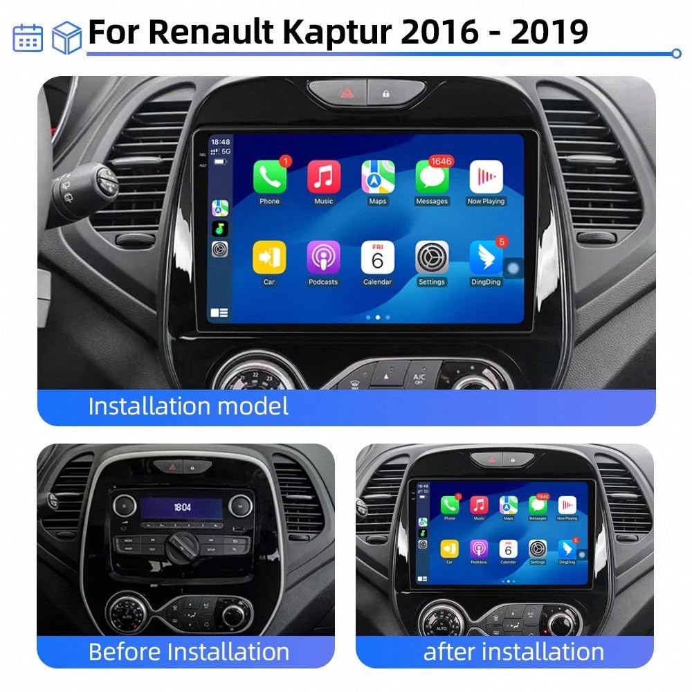 Autoradio Gps Navigation 2 Din per Renault Kaptur Captur 2016-2019 Wireless Carplay Android Auto Stereo Auto Bluetooth Ips con Pantalla Táctil con Gps, 4 Nucleo 4G+64G