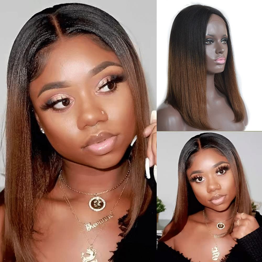 Amazon.com : Ombre Lace Front Wig Human Hair Light Yaki  display picture 1