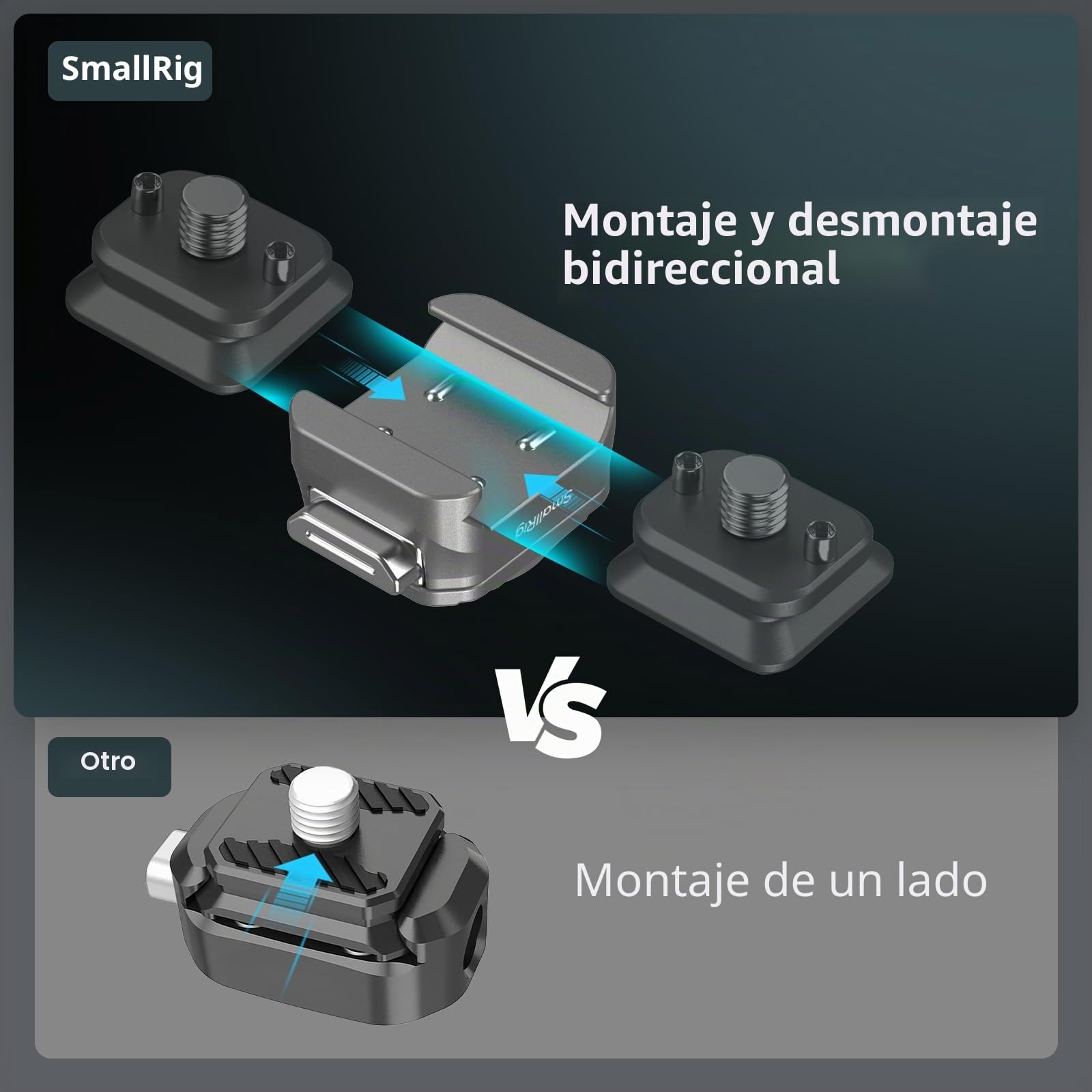 SMALLRIG HawkLock H21 Kit de Placa Montaje de Liberación Rápida, NATO Rail de Doble Dirección con Tornillo Antideflexión de 1/4"-20, Carga de hasta 5kg / 11lb para Cámaras, Monitores - 4491