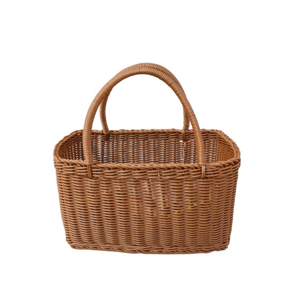 Canastas de mimbre tejidas, cesta de picnic rectangular con asa, organizador de almacenamiento portátil, caja de almacenamiento de verduras para el hogar (S)