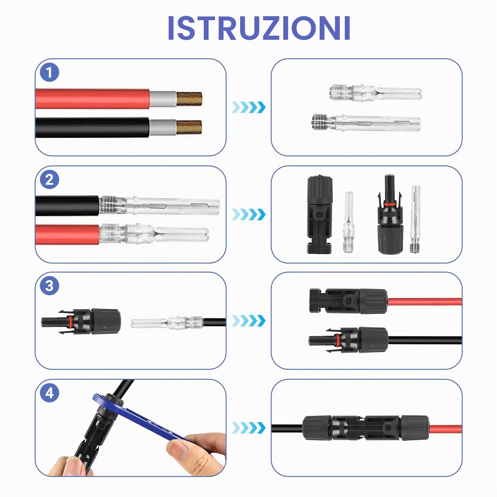 Set di Pinze a Crimpatura Solare per Pannelli Solare da 2,5/4/6 mm² - 1 Pinza Crimpatrice - 10 Paia di Connettori Maschio/Femmina - 2 Chiavi Inglesi per Connettori Solari