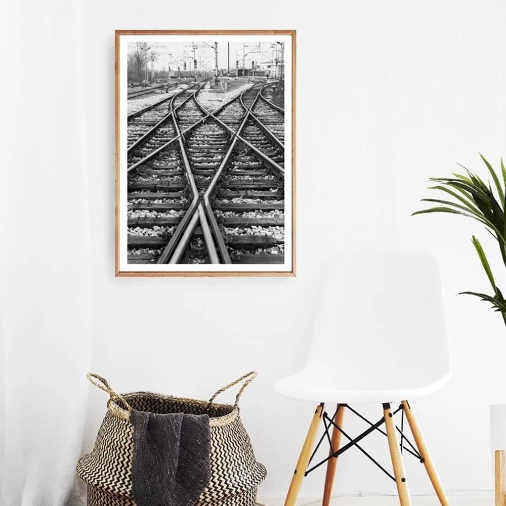 UOHLCX HBJWOV Railroad Tracks Railroad Train Tracks Photos Black And White Posters Canvas Paintings Wall Art Pictures Living Room Home Decor(70x100cm)
