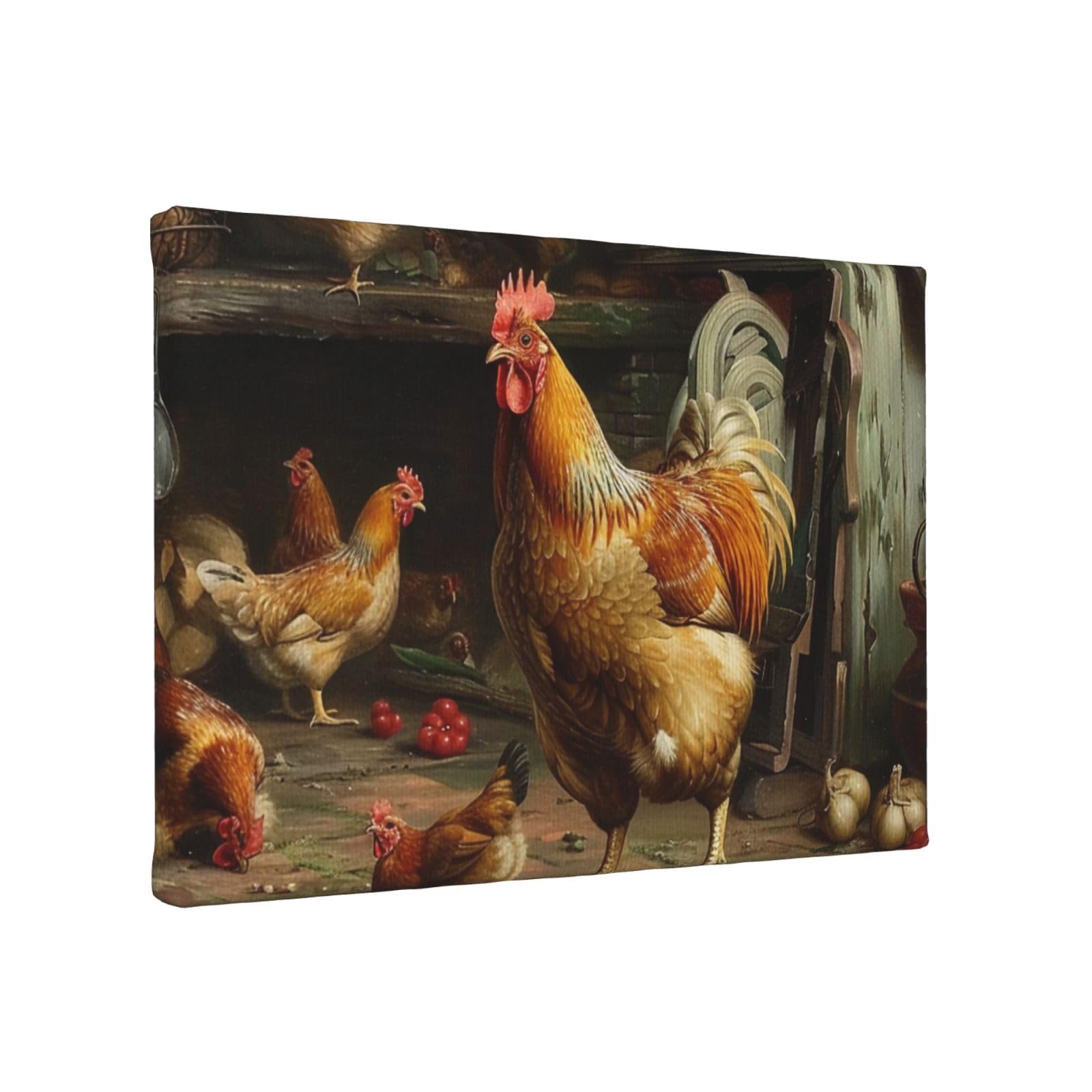 YKLJG Roast Chicken Hen Farm Printed Wall Art Canvas Painting 30x20 CM Wooden Framed Picture Painting Artwork Prints for Bedroom Kitchen Home Office Decor