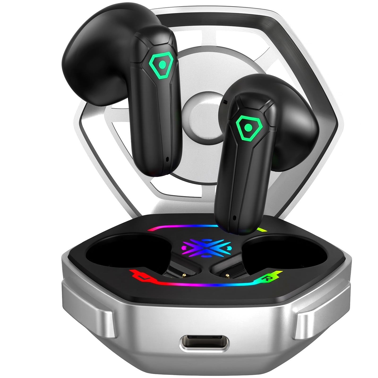 ANCwear Auriculares Bluetooth 5.3 con Modo Juego y Estuche LED | Bluetooth 5.3, drivers de 13 mm, modo juego, 3,5 g, estuche LED, control táctil, USB-C y hasta 20 h