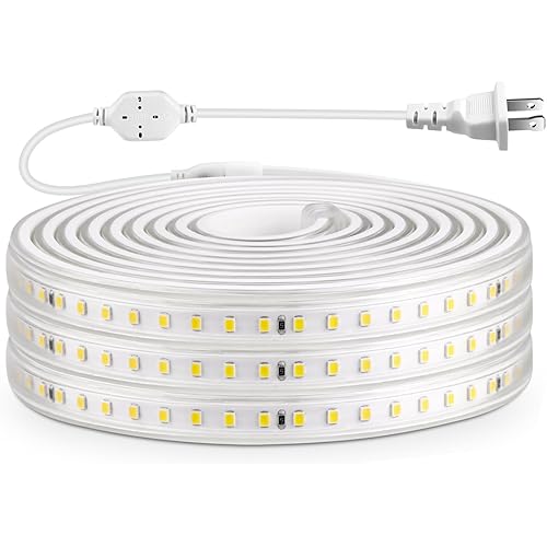 AIMENGTE LED Strip Lights Outdoor Waterproof, 600 LEDs, 6500K Cool White, 16.4ft LED Rope Lights for Bedroom, Kitchen, Garden, Patio, Indoor Christmas Decoration, AC 110V