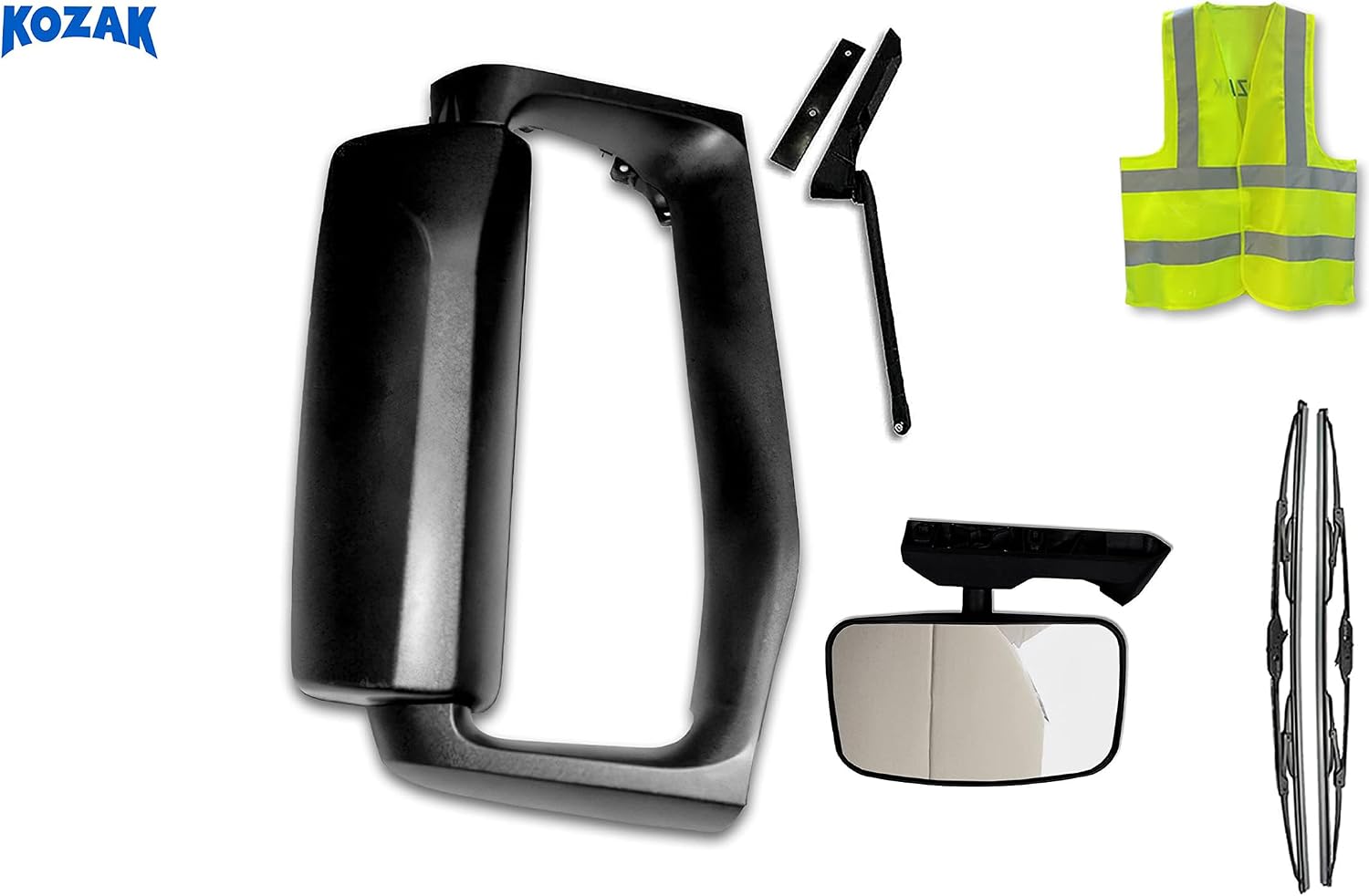 KOZAK Side View Door Mirror Power Heated Black with Arm & Look Down Mirror Right Side compatible with Volvo VNL 670 780 630 730 860 VNM 200 430 630 VNX 300 VN 2004-2023 + Logo, Bracket, Wipers, Vest