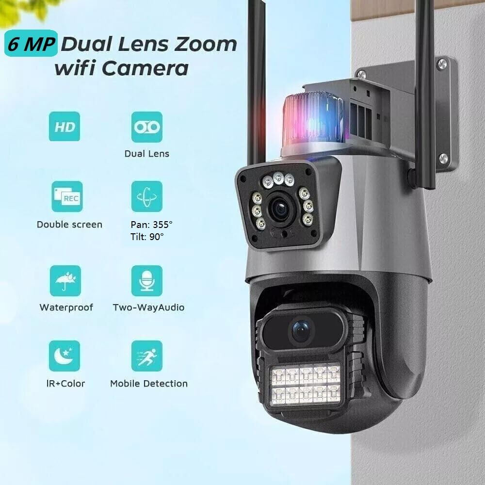 IP CAMERA 6MP WIFI PTZ FULL HD CON DOPPIA LENTE, WATERPROOF IP66, MOTION DETECTION, NIGHT VISION- Applicazione ICSEE - CW888