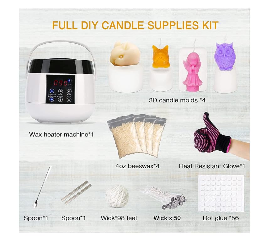 Kit elettrico per la creazione di candele, con display a LED, controlla la temperatura della cera d'api, forniture fai da te per principianti e adulti, per amanti del mestiere