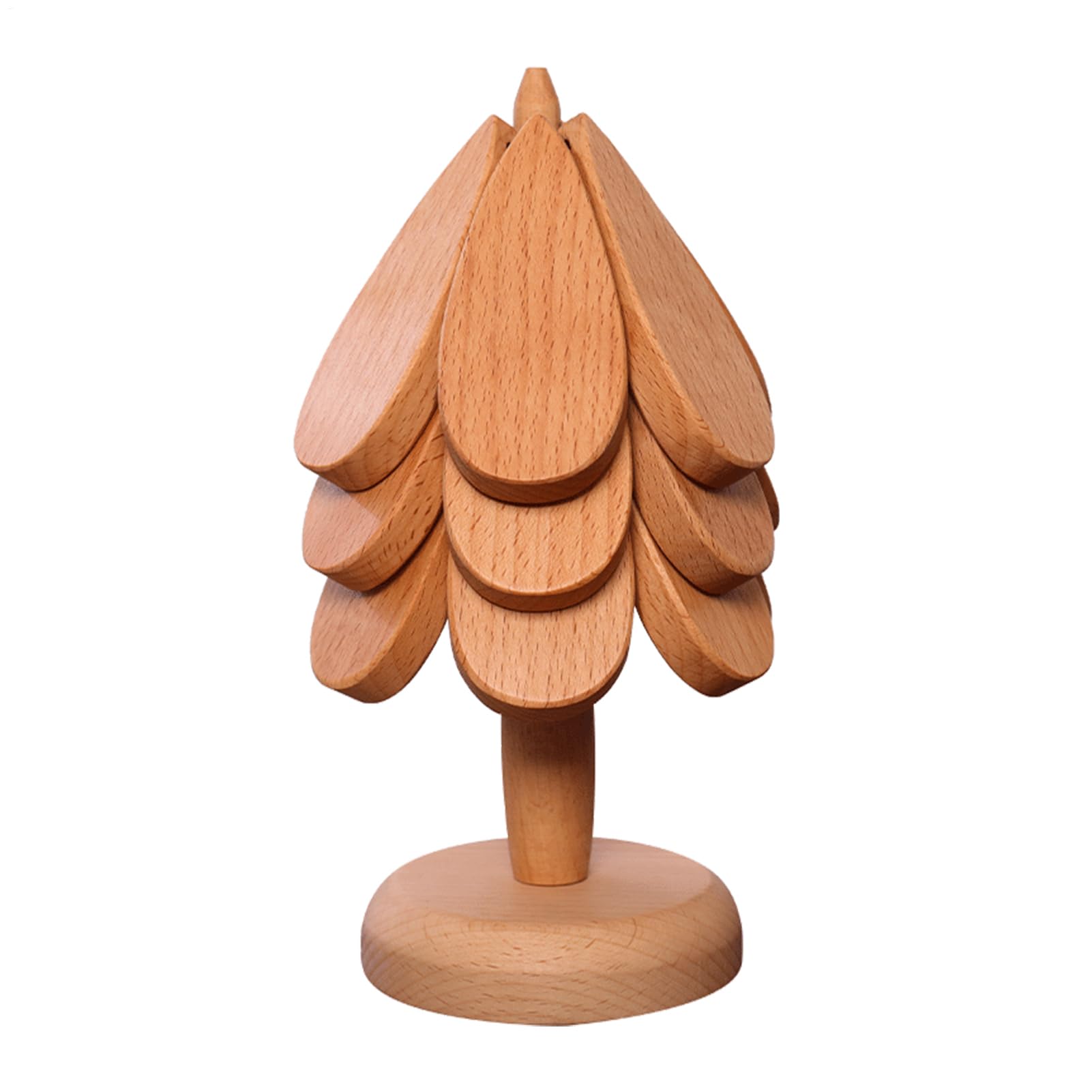 Dessous de Verre en Bois pour Arbre, Ensemble de Dessous de Plat en Bois | Ensemble de sous-verres en bois de hêtre, support d'arbre décoratif avec 3 sous-verres et 1 support pour