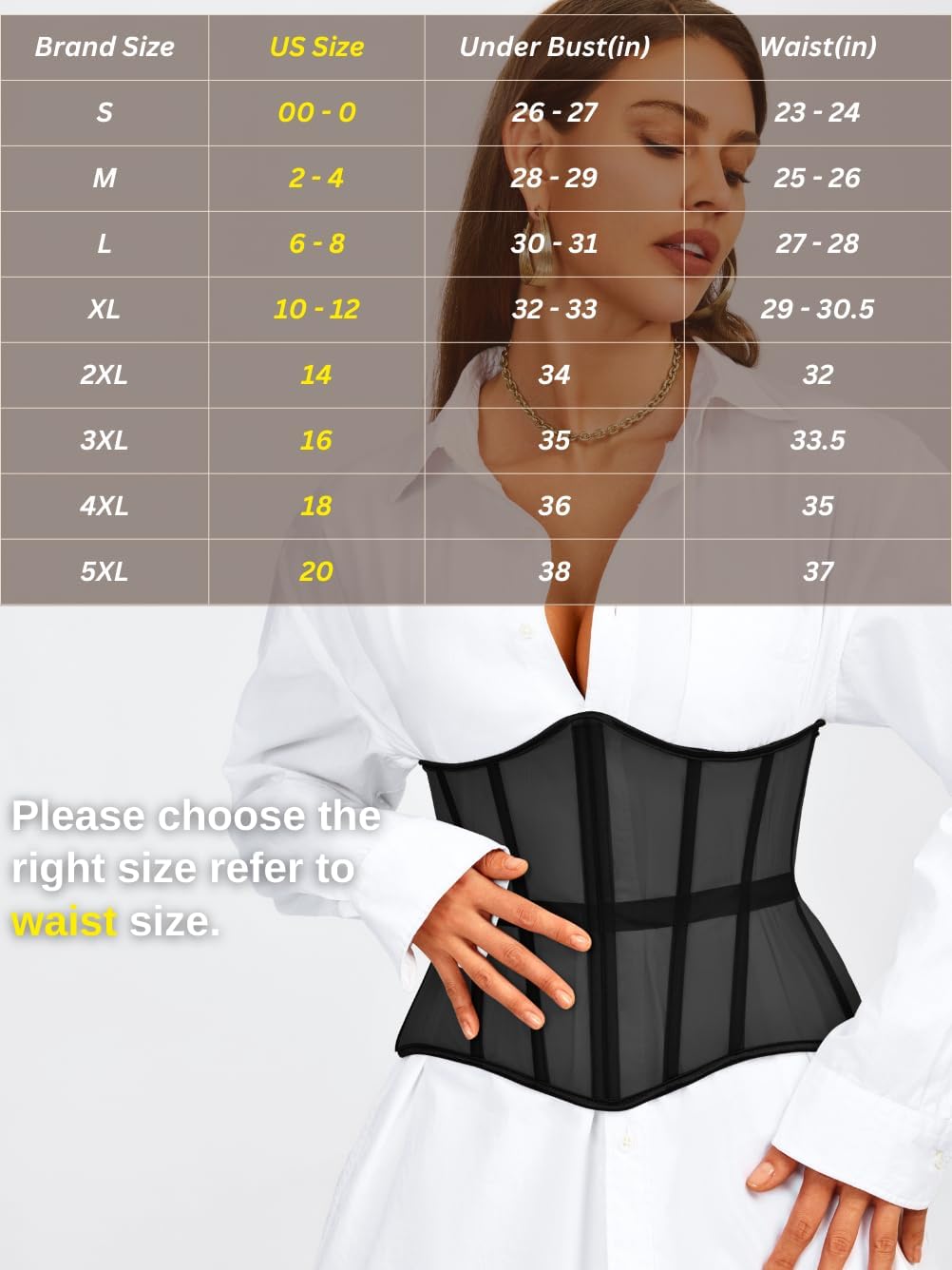 Underbust Corset Belt for Women, Mesh Lace-Up Boned Waist Cincher, Shapewear for Weddings & Going Out - Image 6