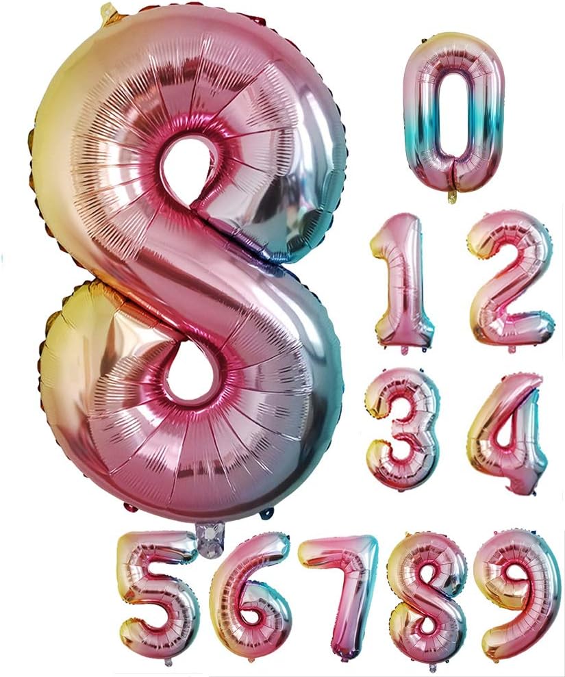 Ryohan 数字 バルーン 誕生日 飾り付け 虹色 日本最大級の品揃え 風船 パーティー デコレーション 32インチ 8 記念日 大人兼用 結婚式 子供用
