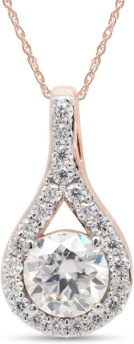 SAVEARTH DIAMONDS 2 Carat Moissanite Pendant Necklace 18K Gold Plated Silver D Color Ideal Cut Lab Created Diamond Necklace for Women
