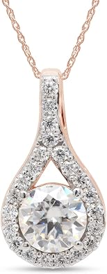 SAVEARTH DIAMONDS 2 Carat Moissanite Pendant Necklace 18K Gold Plated Silver D Color Ideal Cut Lab Created Diamond Necklace for Women