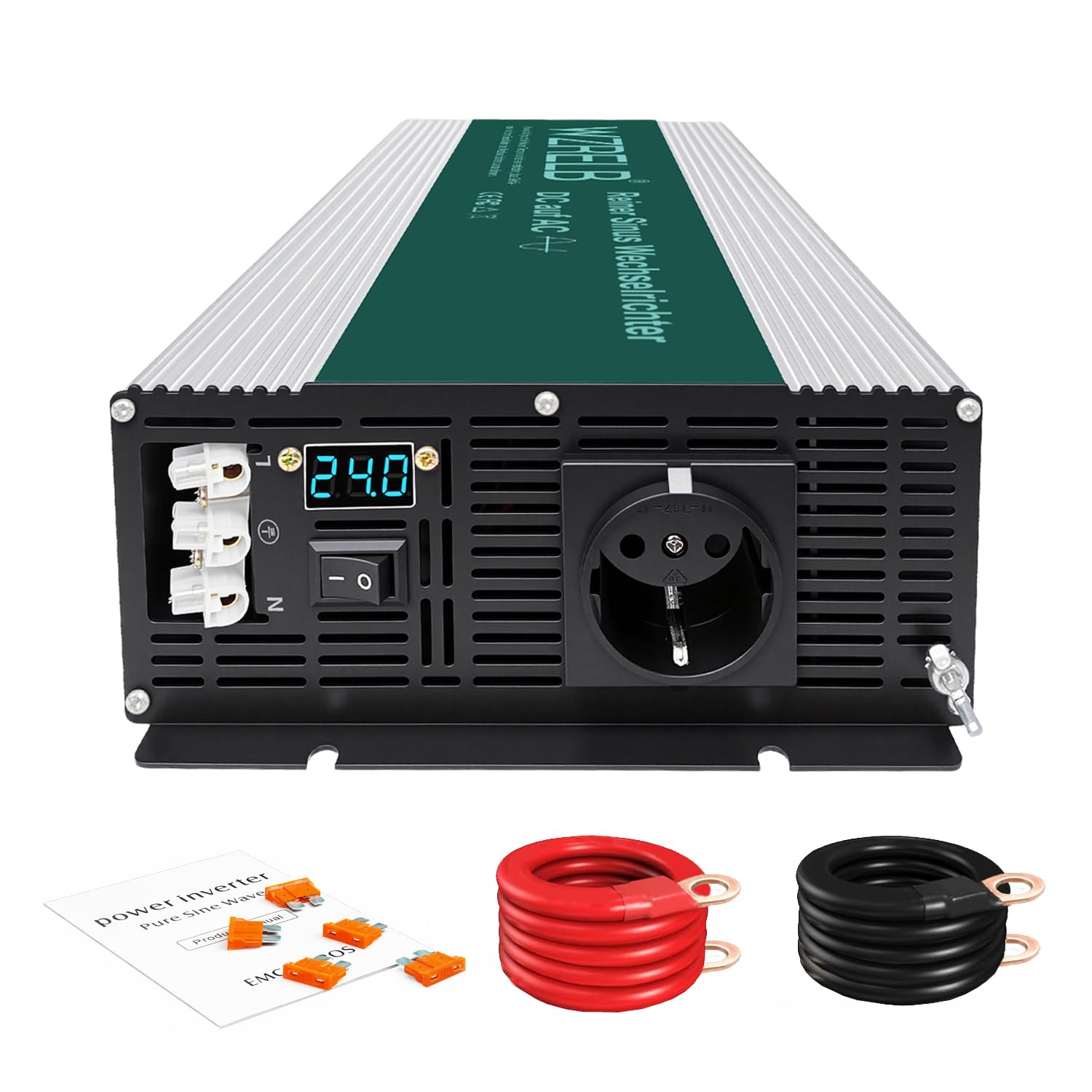 WZRELB Wechselrichter 24V auf 230V Reiner Sinus 5000W -Power Solar Inverter mit LED-Anzeige, DC AC ，1x Schuko, geeignet für Zuhause, Wohnmobile, LKW und Camping