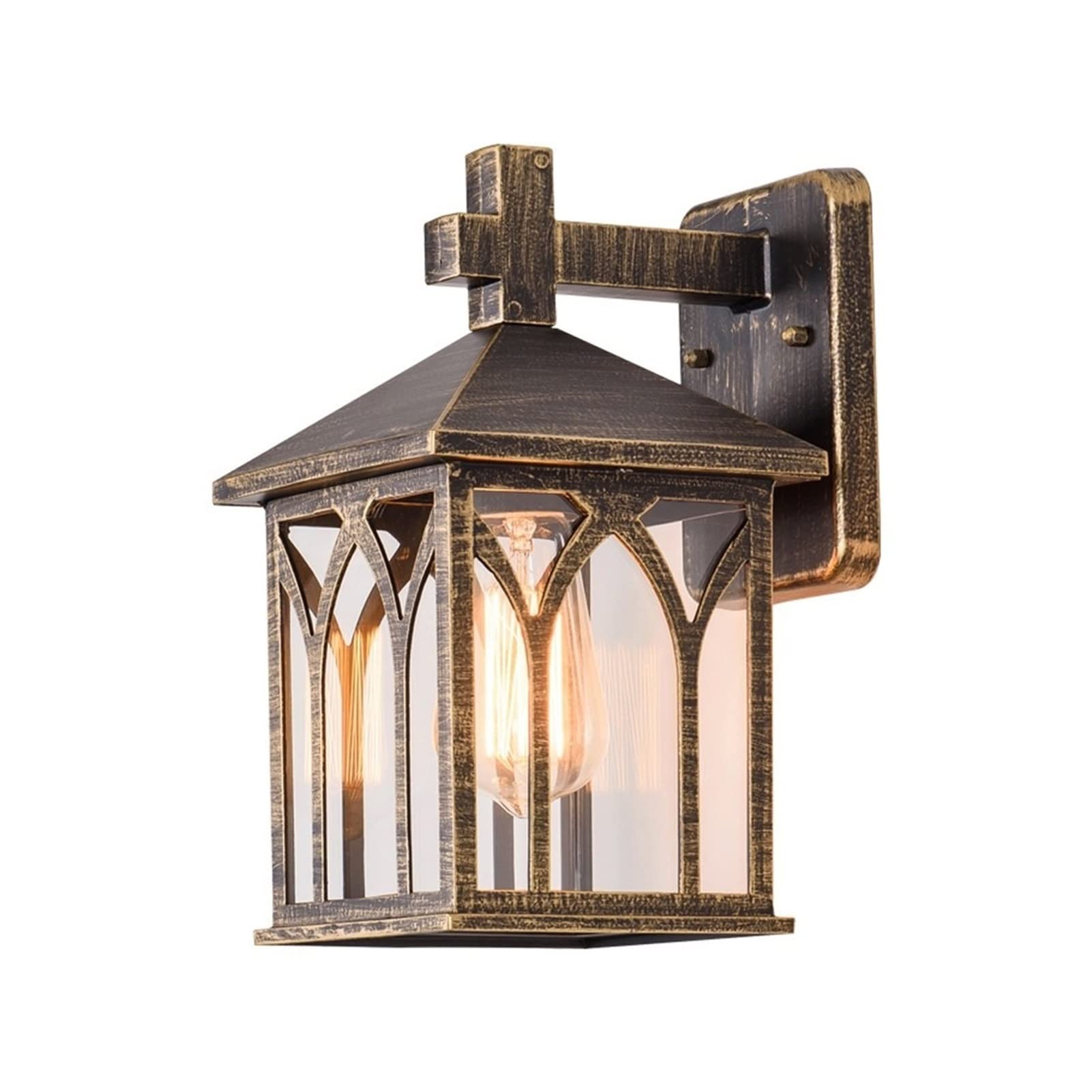 HPTHLY Wall Lamp Lighting Rustic Outdoor Wall Lantern Wall Sconce Wall Lamp Wall Light Wall Mounted Iron Metal Glass Lantern E27 Fixtures Lighting Luminaire (Brass)