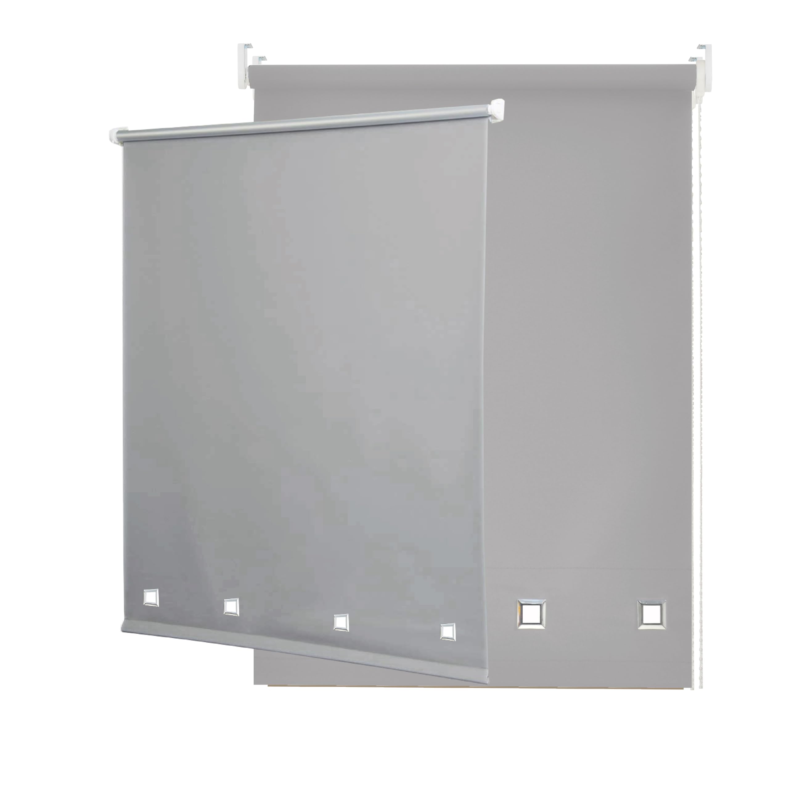 Funky Gadgets Square Eyelet Light Filtering Roller Blinds -Window Shades Easy Fit Polyester Fabric Daylight Trimmable Roller Blind- Child Safe Metal Tube with Fittings (W90 x L165cm, Light Grey)