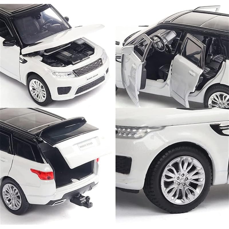 Image of Kids Model 1:32 Range Rover Die Cast Metal Car Pull Back Action Opening Doors with Realistic Engine Sound Lights Toy Car Gift for Boys - White