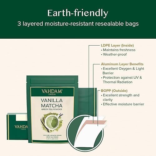 Miniatura 8 de VAHDAM, Polvo de té verde Vanilla Matcha – 1.76 onzas | Vainilla pura de Madagascar + Matcha japonés auténtico de primera calidad | Caliente o