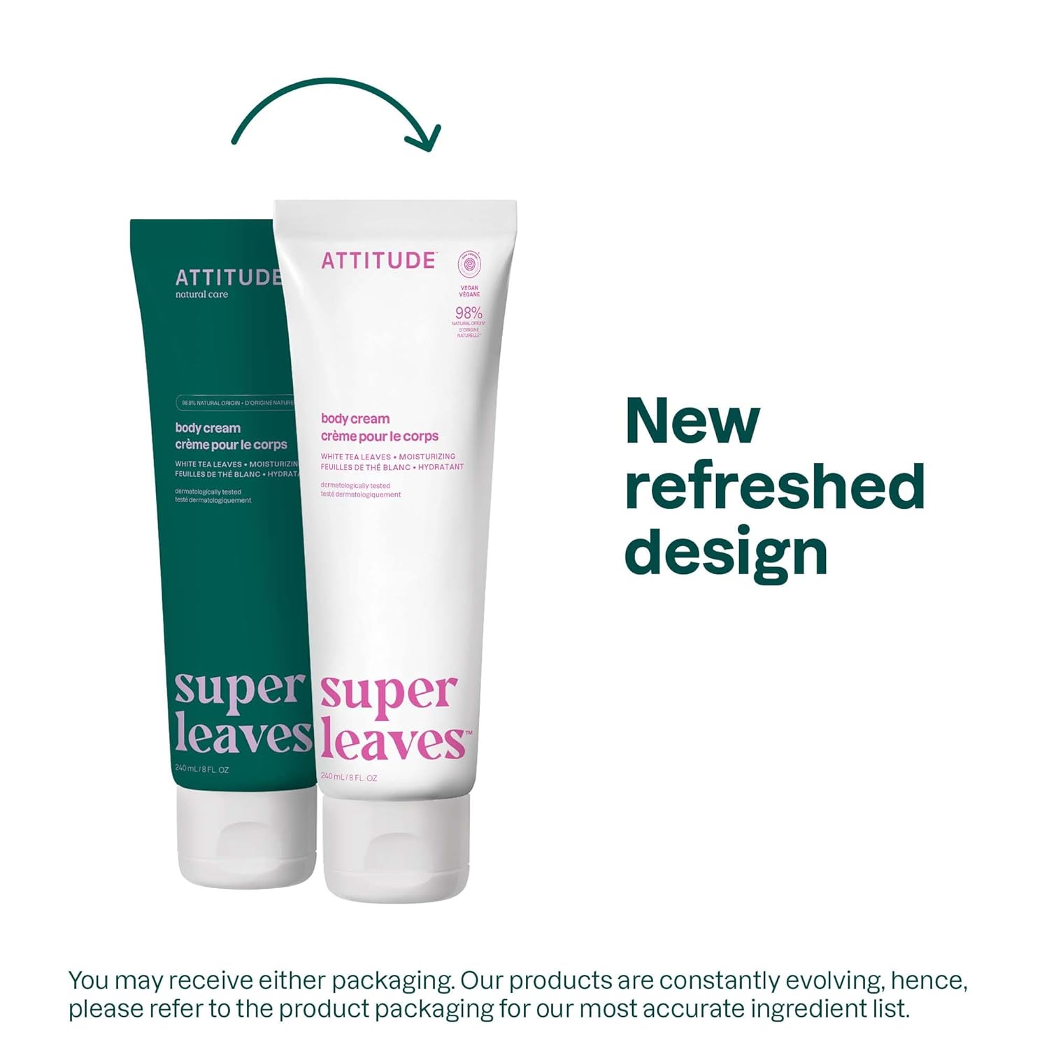 ATTITUDE Body Cream, EWG Verified Moisturizer, Vegan Moisturizing Products For Dry Skin, Dermatologically Tested, White Tea Leaves, 8 Fl Oz - Image 2