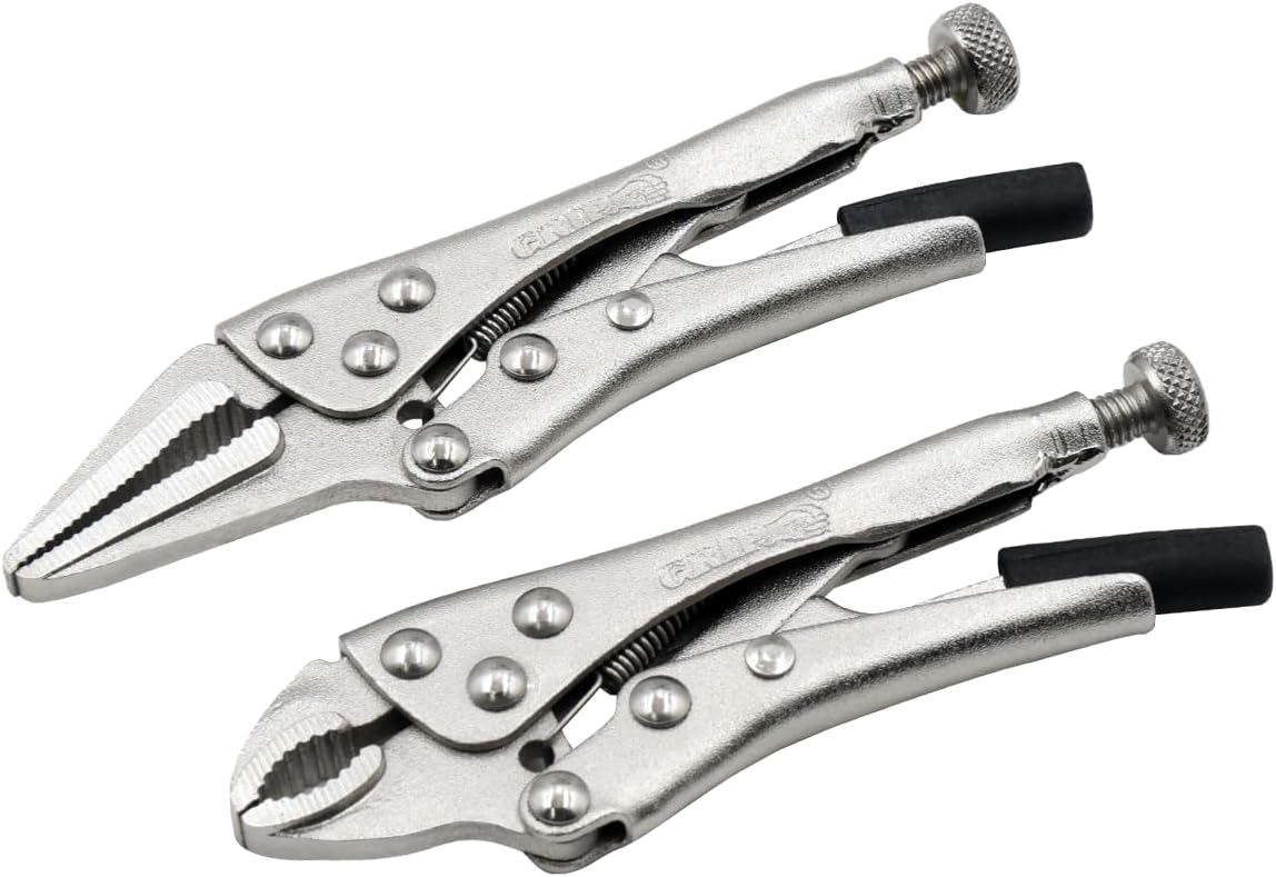 GRIP 2 pc Mini Locking Pliers - Heat Treated Steel - Nickel Plated - Locking Plier/Long Nose Locking Plier - Intricate Repairs - Home, Garage, Workshop