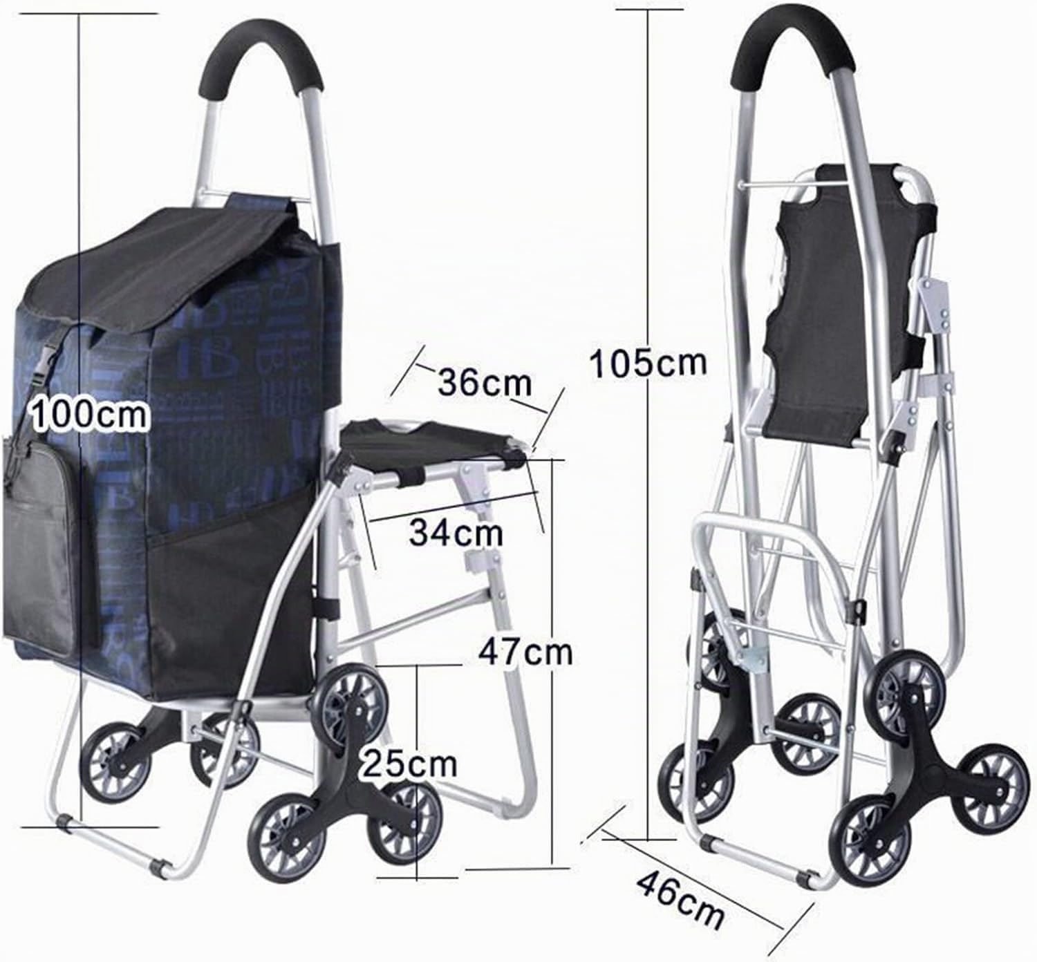 Einkaufstrolley Treppensteiger Mit Sitz,6 Räder Für Alte Menschen Treppensteiger Klappbar Einkaufstrolley,Stabil Shopping Trolley Bag,Rot