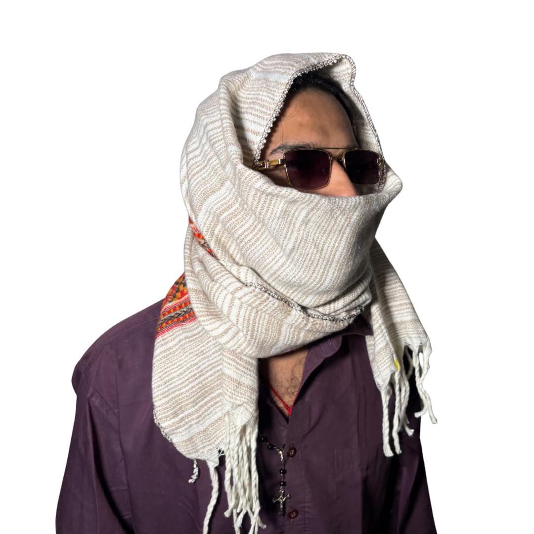 Traditional Kullu Style Cotton Scarf, Beige with Red Pattern, Lightweight Breathable, Unisex, 2x0.5m, Fringe Detail-picture-27