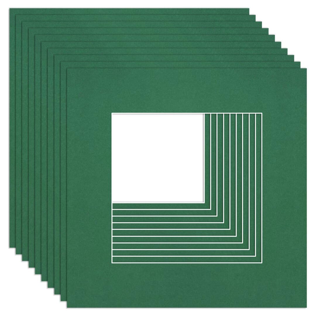 Procut Global 8x8" Emerald Picture Mounts to Fit 5x5" Aperture - Precision Cut Cardboard Photo Mount - Ideal for Frames, Prints, Artwork & Certificates - Sizes & Colours Available - 10 Pack