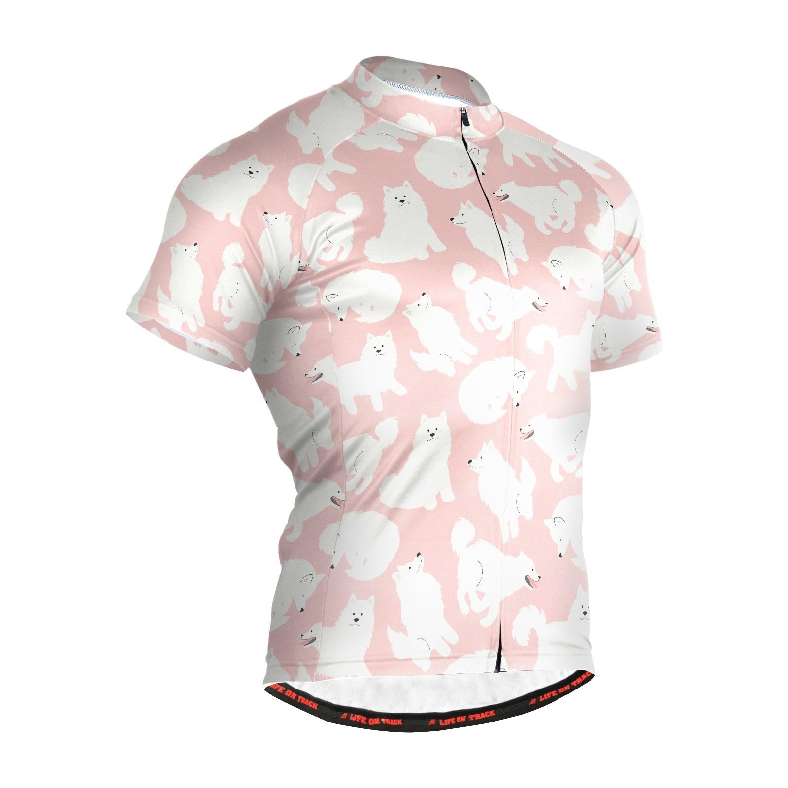 JHKKU Men's Cycling Jerseys Cute Samoyed Dog Short Sleeves Bike Shirt Breathable Quick Dry with 3 Rear Pockets S