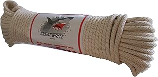 GREAT WHITE Sash Cord #8 100ft. Hank Natural White, 1/4" x 100', Made in USA, Cotton, Tie Down, Camping, Rigging, Crafts, Theatre, Window Replacement, Entertainment Grade, Rope,DIY & Home Improvement