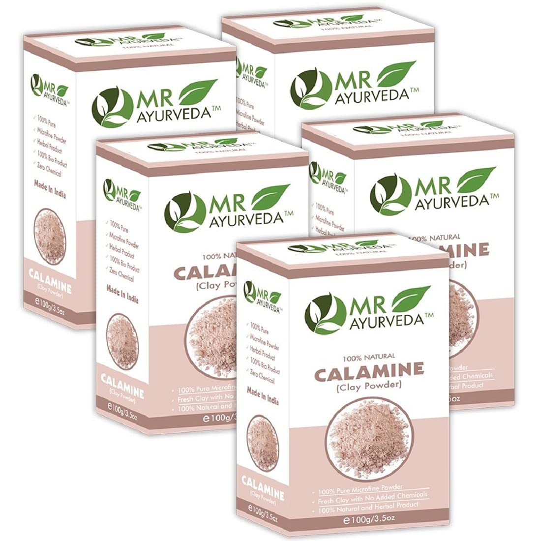 MR Ayurveda 100% Organic Pure Calamine Clay Powder | Natural Skin Care - Set of 5 (500 Grams)