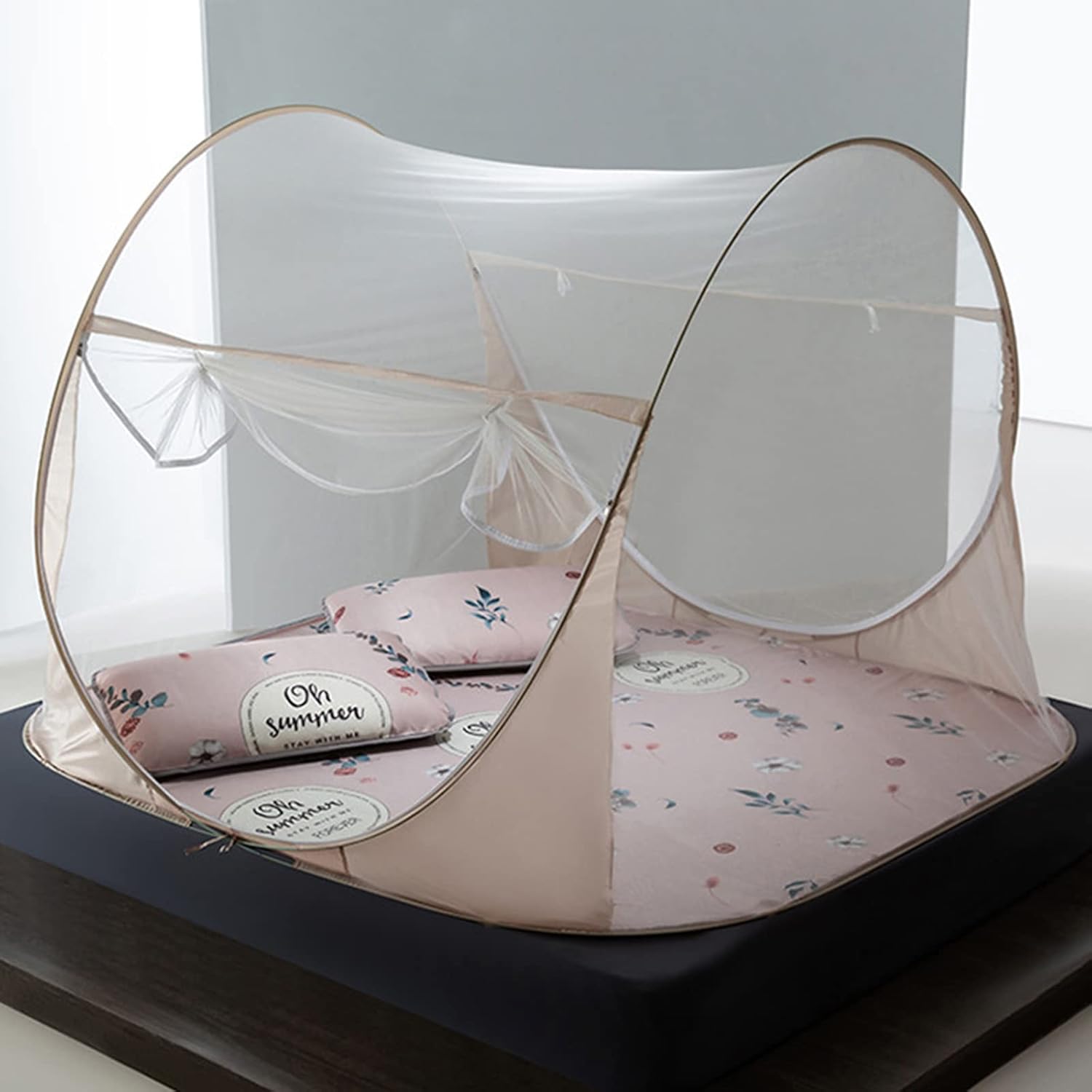 YGWXYYZJ Mosquitera Cama Plegable Mosquitera Tienda Portátil Mosquito Cortina Viaje/Hogar/Bebés Mosquito Cortina 2 Plegable de Apertura Puerta Doble con 2* Funda de Almohada (Flowers,150x200cm)