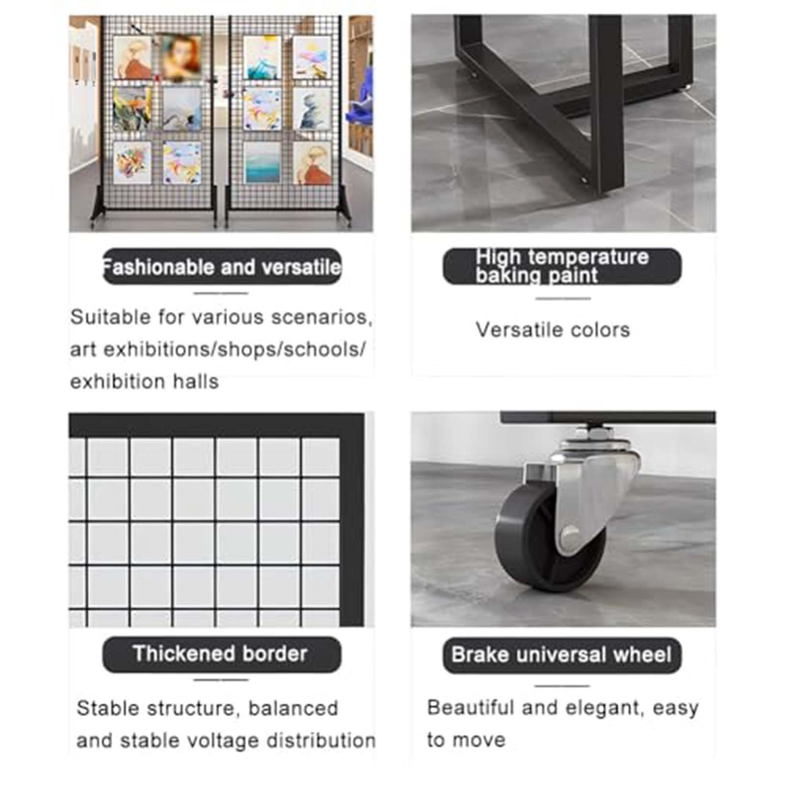 Espositore A Pannelli, Carrello Mobile In Metallo Per La Conservazione Di Opere D'arte, Scaffale Mobile In Rete Metallica Con 4 Ruote E 20 Ganci, Espositore Autoportante Per Negozi(White,60x40x160cm)