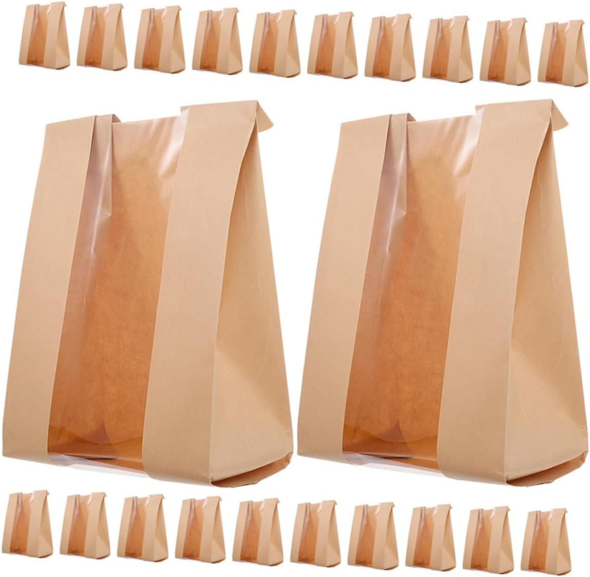 100pcs Kraft Bread Bags for Sourdough Reusable Window Baking Paper Sandwich Bags
