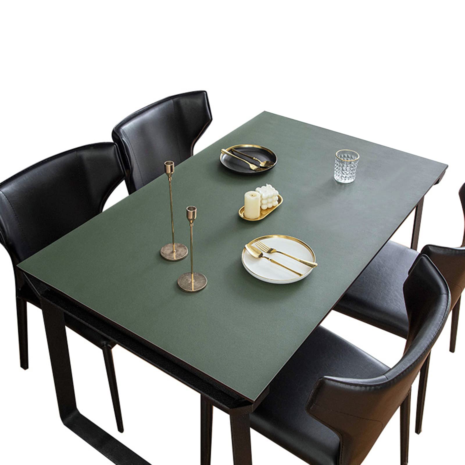 Mantel de Cuero Impermeable Disponible por Ambos Lados Adecuado para Cocina, Sala de Estar, balcón y Oficina Verde Oscuro + Gris 80 * 140cm