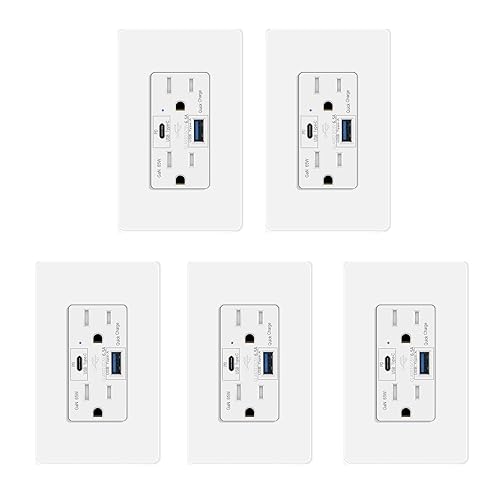 Miniatura 20 de Salida GFCI negra de 15 amperios, toma eléctrica KCMYTONER GFI, salida de receptáculo de falla de tierra resistente a la intemperie, 125 voltios,