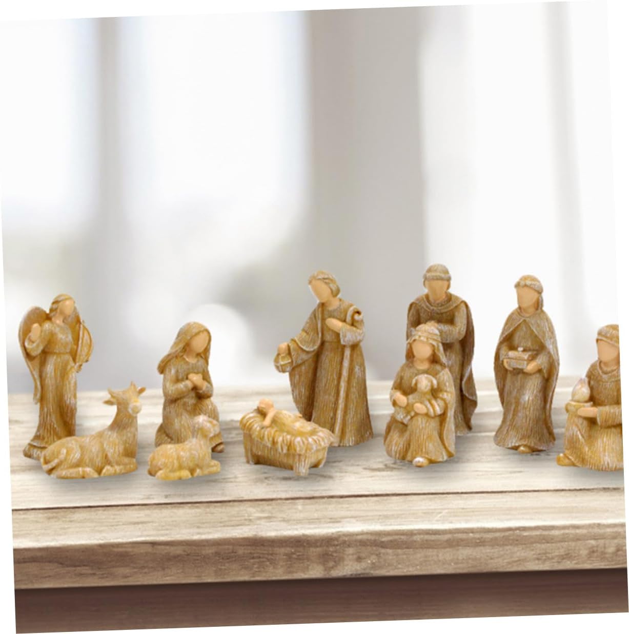 10pcs Small Resin Nativity Ornament Set Jesus Birth Figurines Christmas Decorations Household Religious Scene Tabletop Display