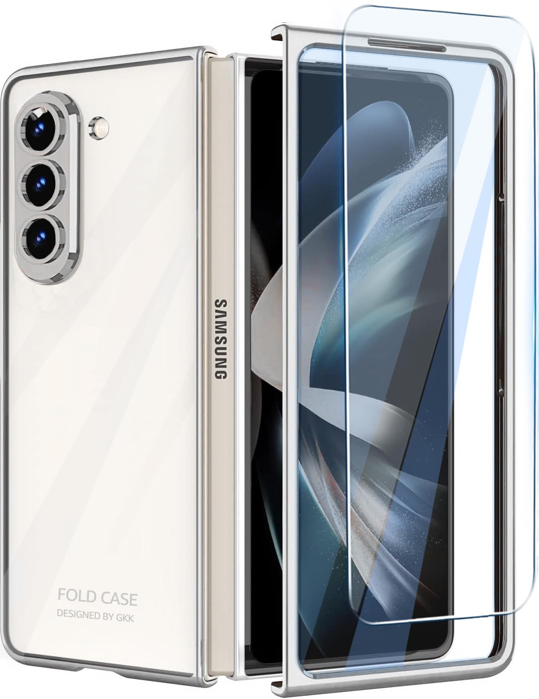 TOPSEM Case for Samsung Galaxy Z Fold 6 Case Clear with Screen Protector, Transparent Crystal Clear Plating Slim Hard PC Shockproof Anti-Scratch Full