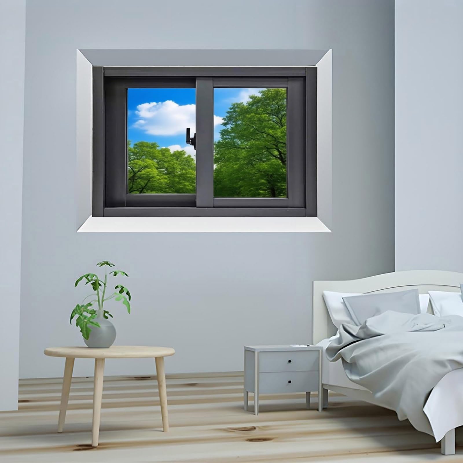 Finestra seminterrata con serratura, 61 x 48 cm, colore nero/bianco, ricambio per capanno del bagno, camper, pollaio, design sicuro per rinnovamento della casa e aggiornamento della sicurezza.