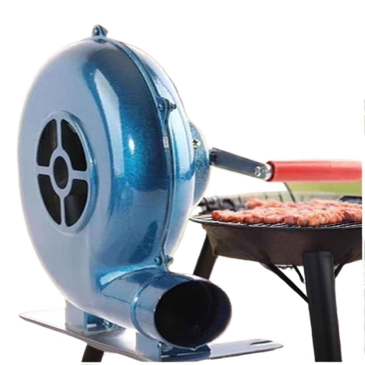 Ręcznie trzęsę się korbą i bębnami żelaznymi, Ręczna dmuchawa do grilla, ręczna, kempingowa, metalowa, niebieska, wiele mocy(250W)
